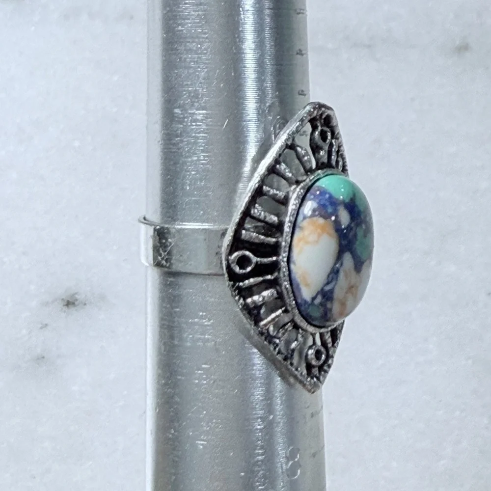 Teardrop Calsilica Accent Ring - Blue & Green